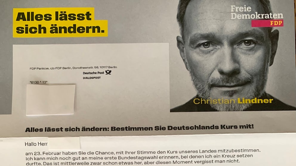 Diesen Brief verschickte der FDP-Landesverband Berlin an junge Wähler im Alter zwischen 18 und 27 Jahren
