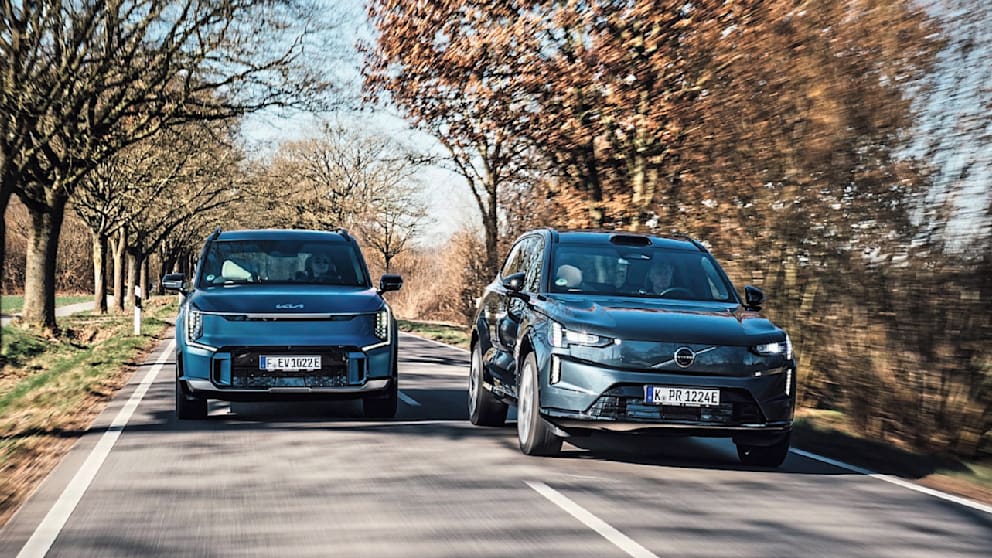 Im Test der richtig großen E-SUV treten der Kia EV9 und der Volvo EX90 gegeneinander an