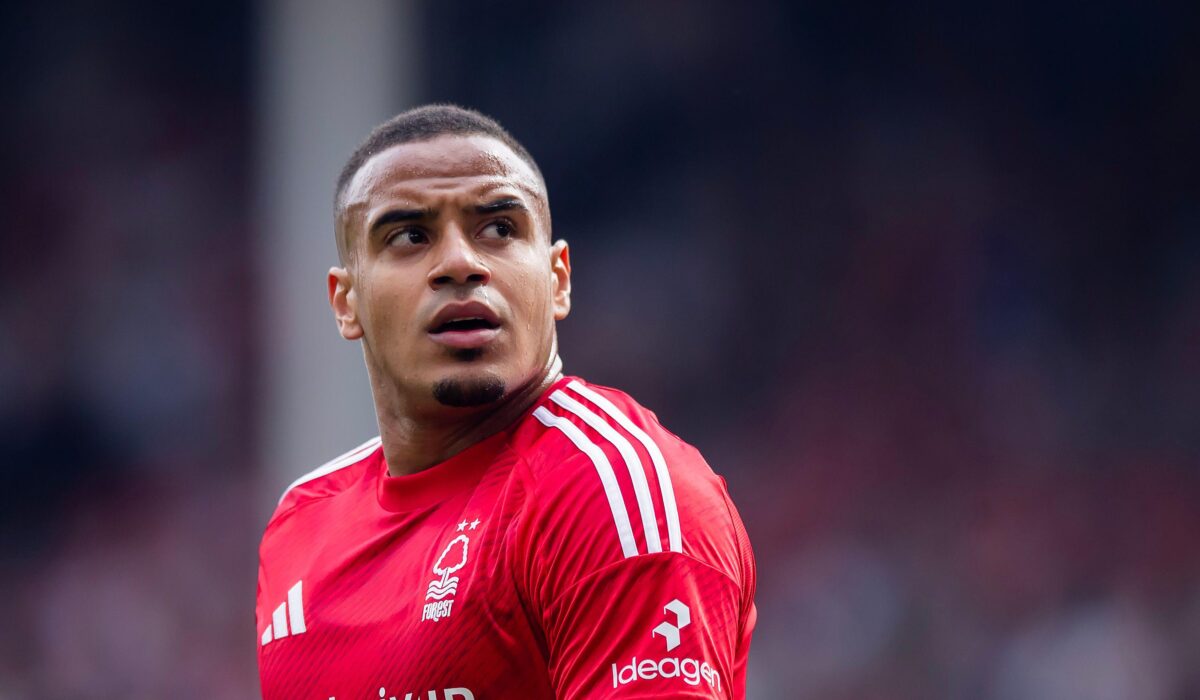 The City Ground, Nottingham, UK. 12th Apr, 2025. Premier League Football, Nottingham Forest versus Everton; Nottingham Forests Murillo Credit: Action Plus Sports/Alamy Live News
