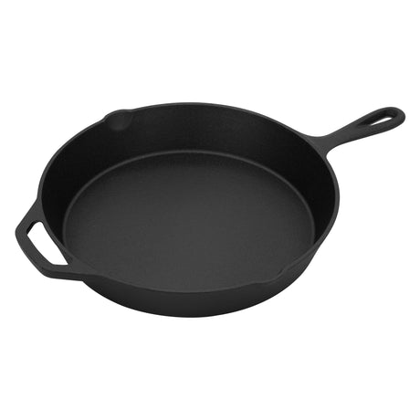 Gusseisenpfanne mit Doppelgriff & Ausgießer für Camping und Outdoor Ø31 cm Schwarz
