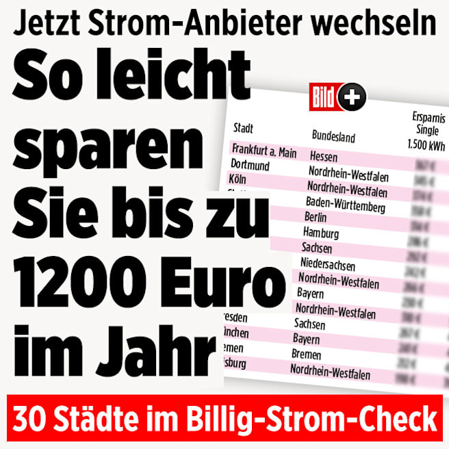 Stromkosten: So sparen Sie in deutschen Städten bis zu 1296 Euro