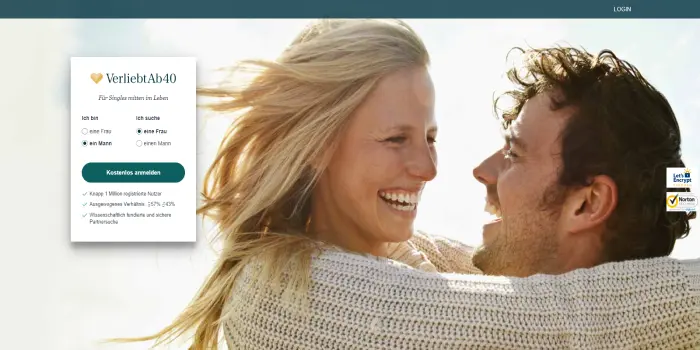 Startseite der Dating Plattform VerliebtAb40
