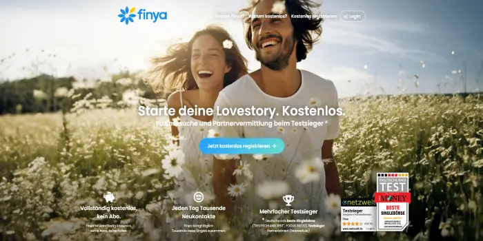 Startseite der Dating-Plattform Finya