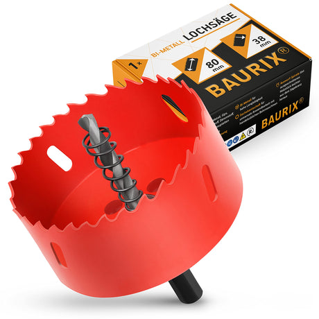 BAURIX® Bi-Metall-Lochsäge [80mm] I Ultimative Bohrkrone für Trockenbau, Holz, Steckdose I